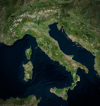 High resolution Satellite image of Italy, Italy (Isolated imagery of Italy. Elements of this image furnished by NASA)