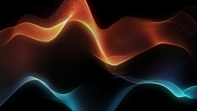 4K Seamless wavy background. Glowing  orange and blue neon waves. Animation of dynamic wave element. Hi tech concept.