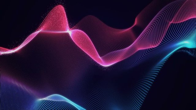 4K Seamless wavy background. Glowing blue and pink neon waves. Animation of dynamic wave element. Hi tech concept.