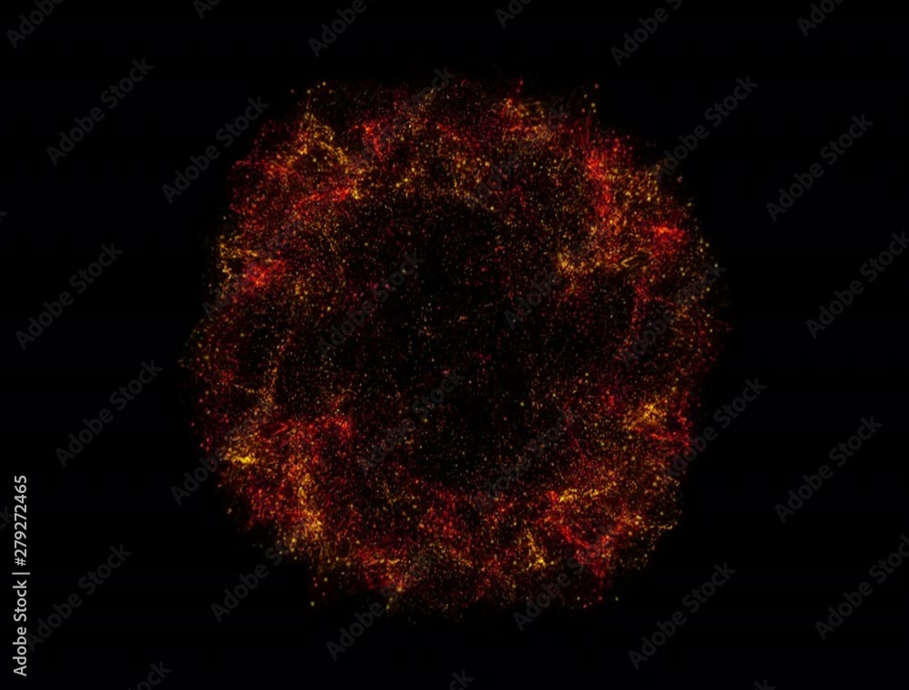Poster set of 6 multicolored shockwave explosions. glowing particle explode. top view 4k animation.
