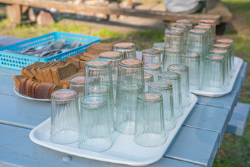 empty glasses to serve drinks. empty glass with facets.