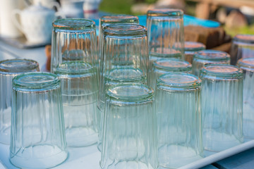 empty glasses to serve drinks. empty glass with facets.