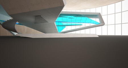 Fototapeta premium Abstract architectural wood and glass interior of a minimalist house. 3D illustration and rendering.