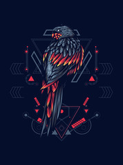 Mythical Parrot with sacred geometry pattern as the background