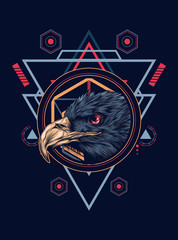 Wild Eagle head logo illustration with sacred geometry pattern as the background