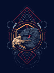 Wild Eagle head logo illustration with sacred geometry pattern as the background