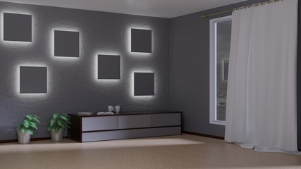 Fototapeta na wymiar Home interior with a window. Empty room. Architectural concept design. 3D rendering.