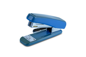 Office stationary Blue stapler isolated on white background