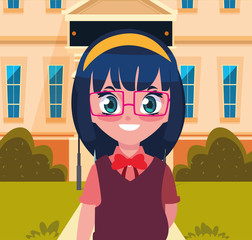 student girl school building street