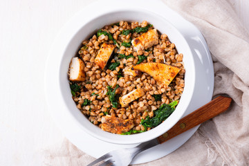 Kaszotto- polish food from buckwheat  with grilled chicken