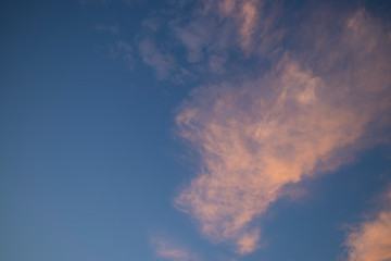 pink clouds at sunset against a blue sky