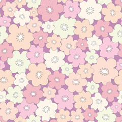 Seamless repeat pattern of stylized outline flowers. A pretty floral vector tossed design background.