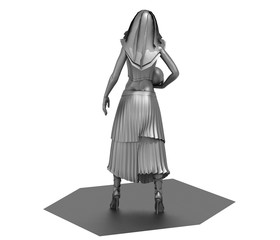 woman character, 3D illustration, sketch, outline