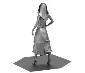 woman character, 3D illustration, sketch, outline