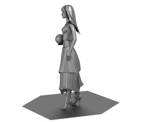 woman character, 3D illustration, sketch, outline
