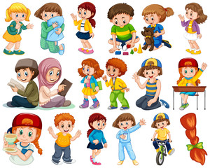 Kids in large group acting our varoous roles