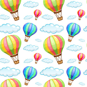 Seamless pattern tile cartoon with hot air balloons