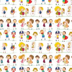 Seamless pattern tile cartoon with kids playing