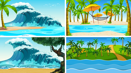 Set of tropical ocean nature scenes with beaches