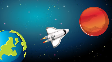 Naklejka premium Rocket ship and planets scene