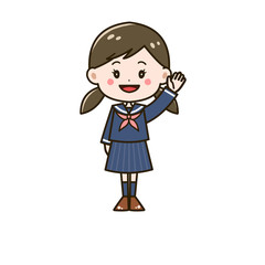 手をあげる女の子　ポーズ　イラスト