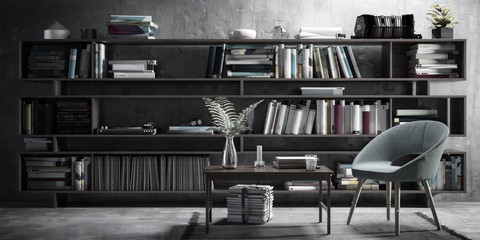 Furnishing Presentation with a Bookshelf (B&W) - 3d visualization © 4th Life Photography
