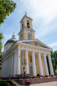 Grand entrance to the Cathedral of St Peter and St Paul in Gomel, Belarus