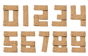 Set of vector wooden abstract font and alphabet.