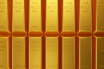 Gold bars for website banner. 3D rendering of gold bars.