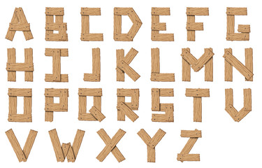 Set of vector wooden abstract font and alphabet.