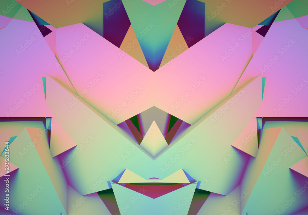 Poster abstract background with symmetric 3d shapes and vibrant colors