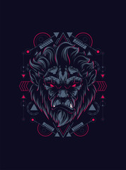 Wild gorilla head logo illustration with sacred geometry pattern as the background