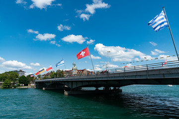 view of the Sternenplatz Bridge over the Rhine River connecting the two sides of Konstanz