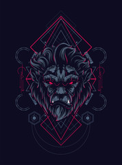 Wild gorilla head logo illustration with sacred geometry pattern as the background