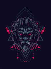 Wild gorilla head logo illustration with sacred geometry pattern as the background
