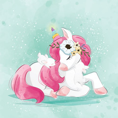 Cute Unicorn with Little Bunnies © Lorarts