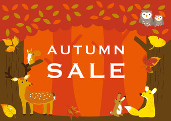 秋イメージイラスト　森の動物たち