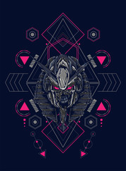 Mecha anubis heal lgoo illustration with sacred geometry pattern as the background