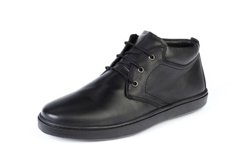 Black leather formal male shoes isolated on white background