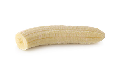 Peeled banana slices isolated over a white background.