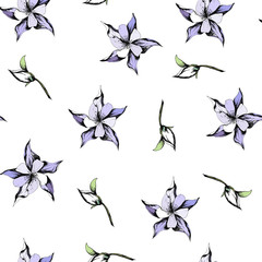 Fototapeta na wymiar Summer floral background. Seamless vector texture. Gentle purple flowers on a white background.