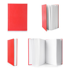 Books with hard cover on white background
