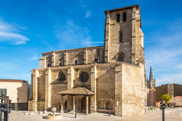 View at the Church of San Esteban in the streets of Burgos in Spain