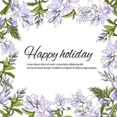 Floral frame for text. Set of violet flowers on a white background Veronica Formosa. Vector illustration for invitations, greetings.
