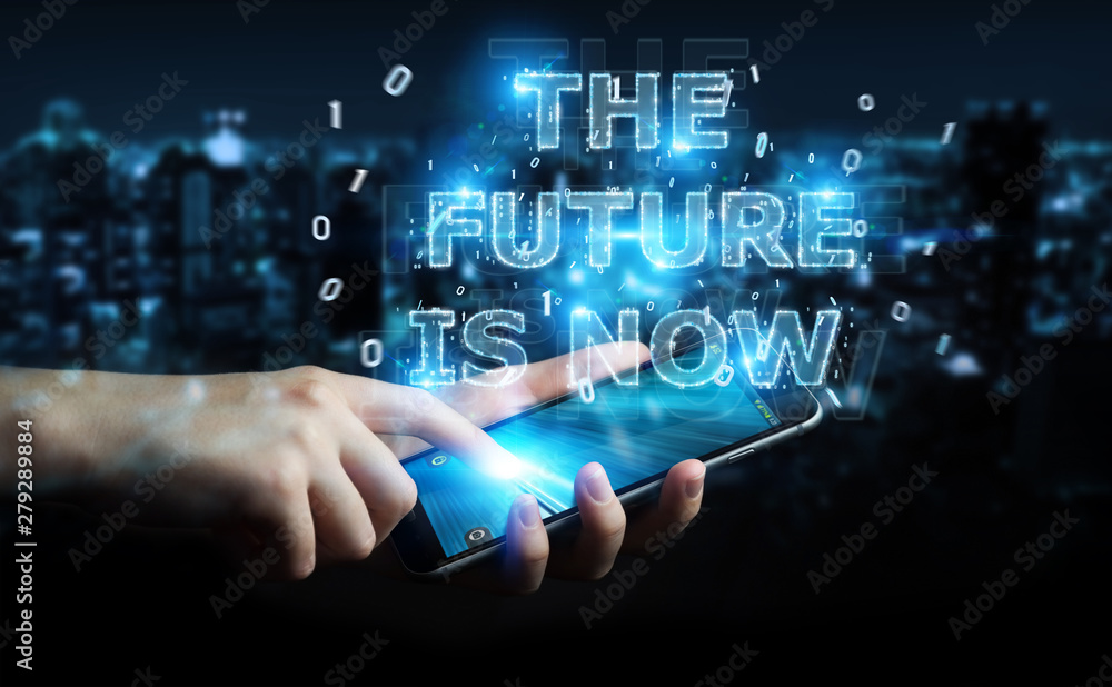 Poster businessman using future text interface 3d rendering