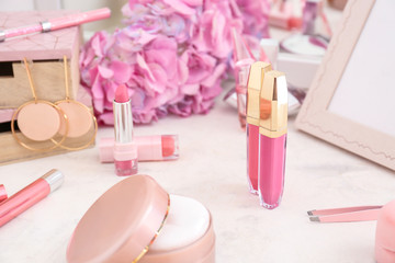 Obraz na płótnie Canvas Makeup cosmetics on dressing table