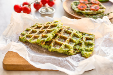 Tasty squash waffles on board