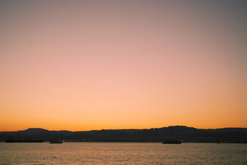 Sunset over the Gulf of Aqaba in Jordan