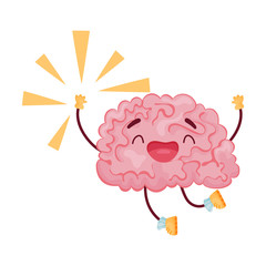 Cartoon brain jumping for joy. Vector illustration on white background.