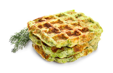 Tasty squash waffles on white background